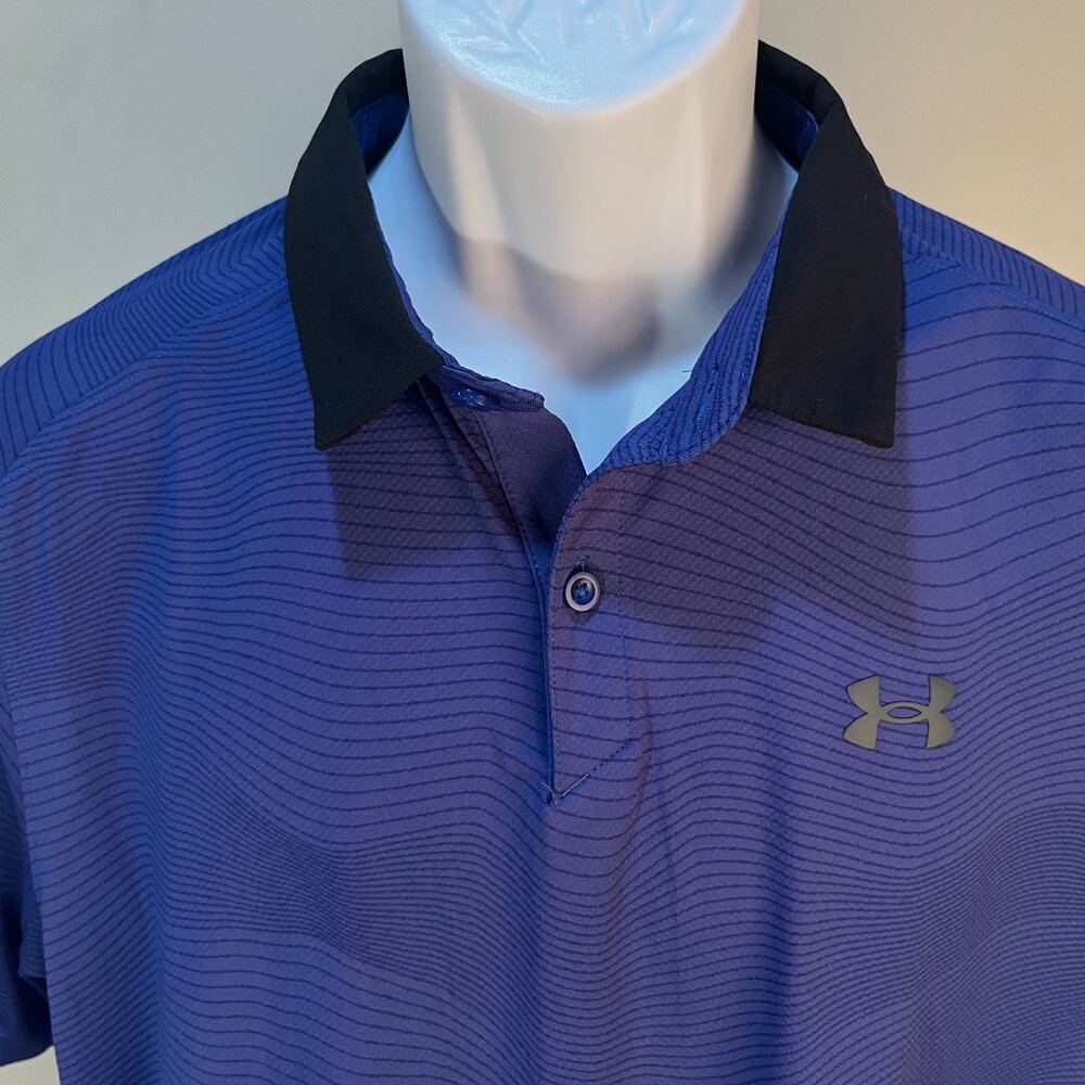 Under Armour Men’s Dark Blue Wavy Pattern Golf Polo ⛳️ Short Sleeve Large L 🌊
